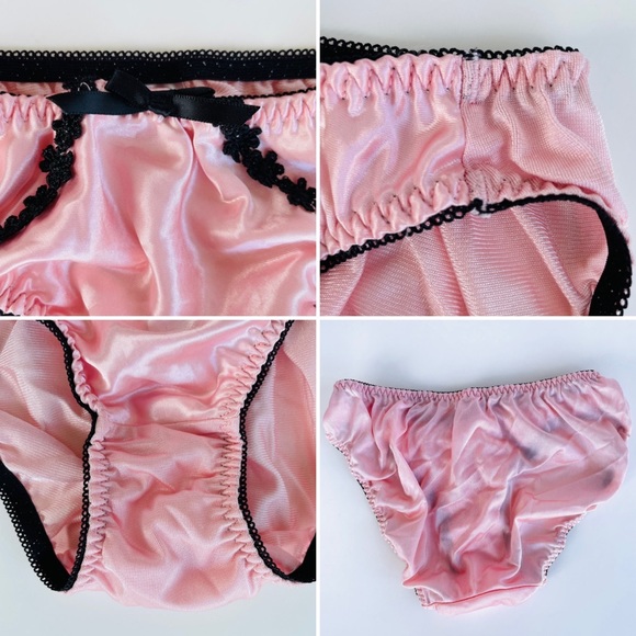 Pink Satin Black Lace Bra and Panties Set - Picture 14 of 16